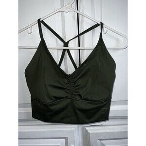 Gymshark Elevate Longline Sport Bra Olive Green Ruched Womens Size Small